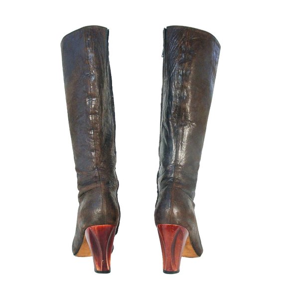 CALLEEN CORDERO Los Angeles $740 Handmade Studded Carved Heel Boots Women's 7.5 - Picture 3 of 7